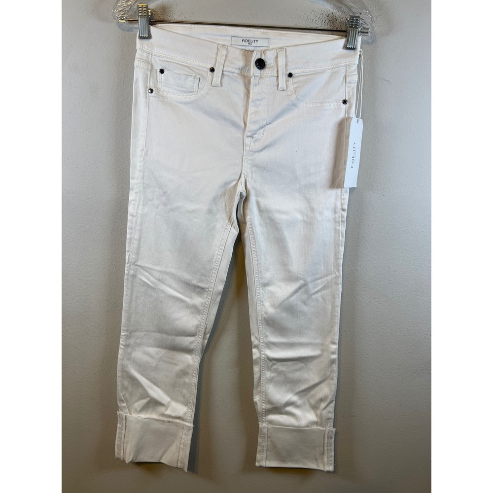 Fidelity Womens Jeans Steve White Riot Cropped Raw Hem White 26 NWT